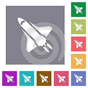 Space shuttle with propulsion square flat icons