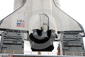 Space shuttle replica on launchpad