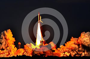 Space Shuttle Rocket Launch at Cape Kennedy - Detailed clouds and flame