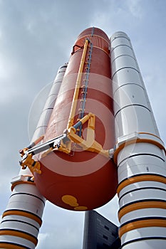 Space Shuttle Solid Rocket Boosters and External Tank on display at Kennedy Space Center