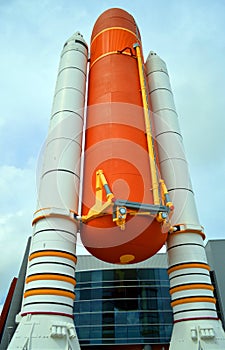 Space Shuttle Solid Rocket Boosters and External Tank on display at Kennedy Space Center