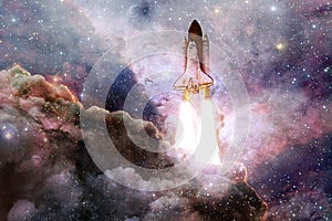 Space shuttle taking off on a mission