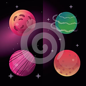 space solar system planets galaxy cosmos, icons set style