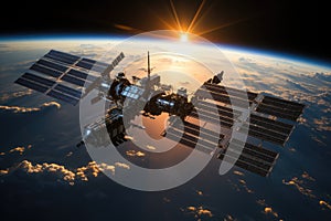 Space station harnessing solar energy from the sun