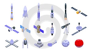 Space station icons set, isometric style