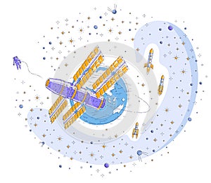 Space station orbiting around earth, spaceflight, spacecraft spa