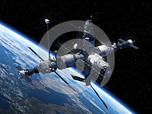 Space Station Orbiting Earth photo