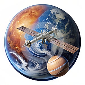 Space station orbiting planet