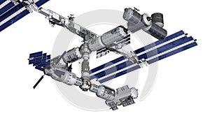 Space station satellite with isolation path on white photo