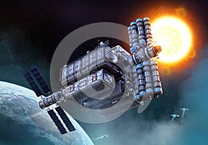 Space station in space 3D illustration