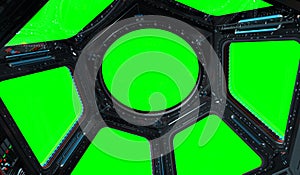 Space station window 3D rendering