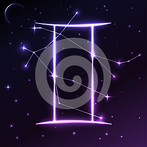 Space symbol of Gemini of zodiac and horoscope concept, vector art and illustration.