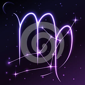 Space symbol of Virgo of zodiac and horoscope concept, vector art and illustration.