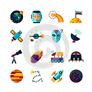 Space Symbols Flat Icons Set