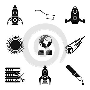 Space tech icons set, simple style