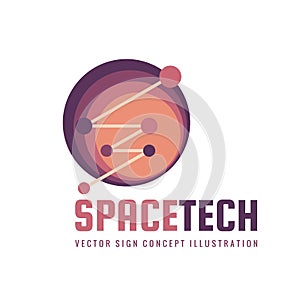 Space Tech - vector logo template concept illustration. Abstract planet creative sign. Electronic technology symbol.