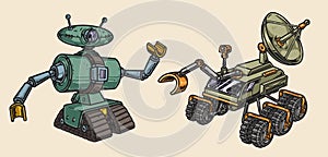 Space technologies vintage monochrome sticker