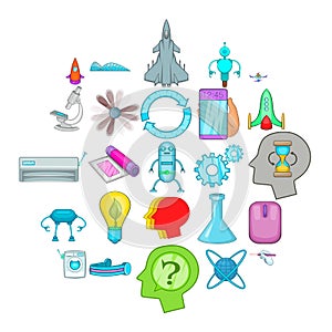 Space technology icons set, cartoon style