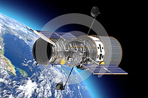 Space Telescope Hubble in Open Space near Planete Earth. Elements of this image furnished by NASA. 3d Rendering