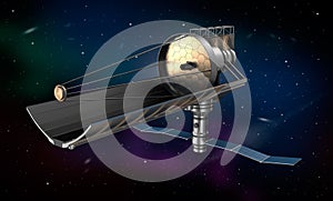 Space telescope in orbit. 3d image