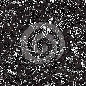 Space Theme Doodle, White on Black