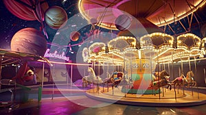 A space themed carnival with planets as carousels . Generative Ai