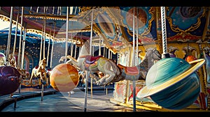 A space themed carnival with planets as carousels . Generative Ai