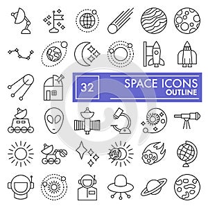 Space thin line icon set, astronomy symbols collection, vector sketches, logo illustrations, science signs linear