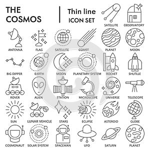 Space thin line SIGNED icon set, astronomy symbols collection, vector sketches, logo illustrations, science signs linear