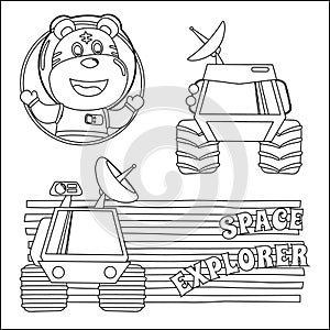 Space tiger or astronaut in a space suit with cartoon style, funny little space explorer. Creative vector Childish design for kids