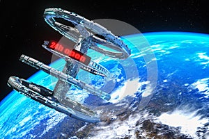 space tourism, space hotel in orbit a space station in orbit of earth 3d rendering,this image elements furnished by NASA