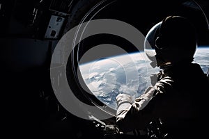 space tourist, enjoying view of moon from spacecraft window