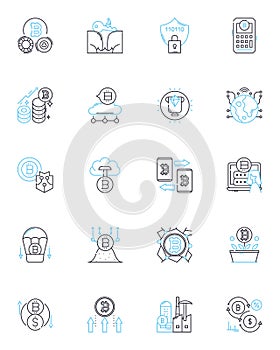 Space travel linear icons set. Rockets, Expedition, Orbit, Extraterrestrial, Terraform, Galaxy, Starbound line vector