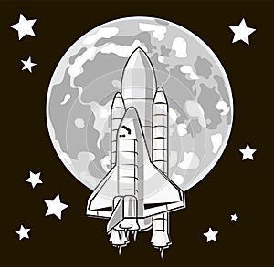 Space travel to the moon. Shuttle rocket launch. Space exploration concept.