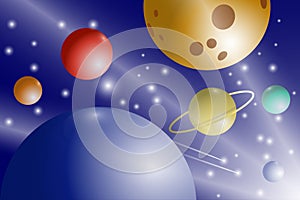Space background with stars, planets and comets