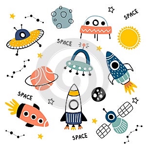 Space vector illustration set for kids
