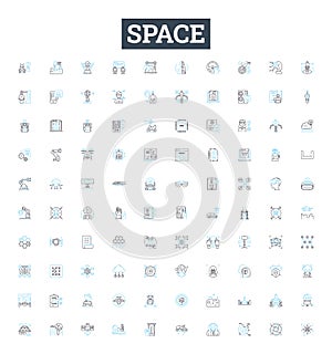 Space vector line icons set. Space, Astronomy, Stars, Planets, Universe, Cosmology, Solar illustration outline concept