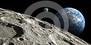 Space view of the moon and Earth