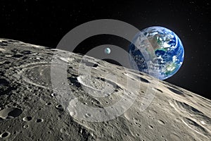 Space view of the moon and Earth