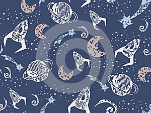 Space wallpaper for boys endless pattern hand art.
