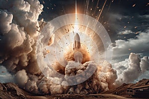 Space wallpaper rocket launch explosion with fire exploding. Illustration AI Generative