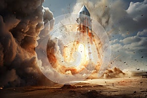 Space wallpaper rocket launch explosion with fire exploding. Illustration AI Generative
