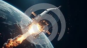 Space wallpaper rocket launch explosion with fire exploding. Illustration AI Generative