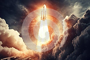 Space wallpaper rocket launch explosion with fire exploding. Illustration AI Generative