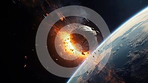 Space wallpaper rocket launch explosion with fire exploding. Illustration AI Generative