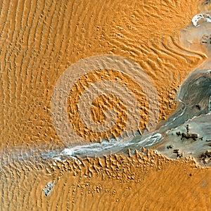 Space, water on mars and satellite footage of a landscape on a planet in our solar system for surveillance. Map, desert