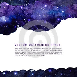 Space watercolor background with stars. Vector layout with copyspace. photo