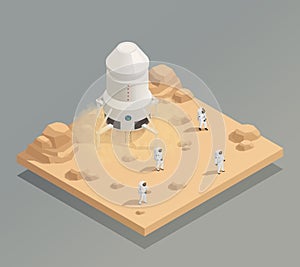 Spacecraft Crew Astronauts Isometric Composition