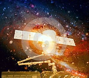 Spacecraft in deep space. Elements of this Image Furnished by NASA