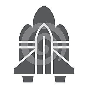 Spacecraft glyph icon, astronomy and spaceship, rocket sign, vector graphics, a solid pattern on a white background.